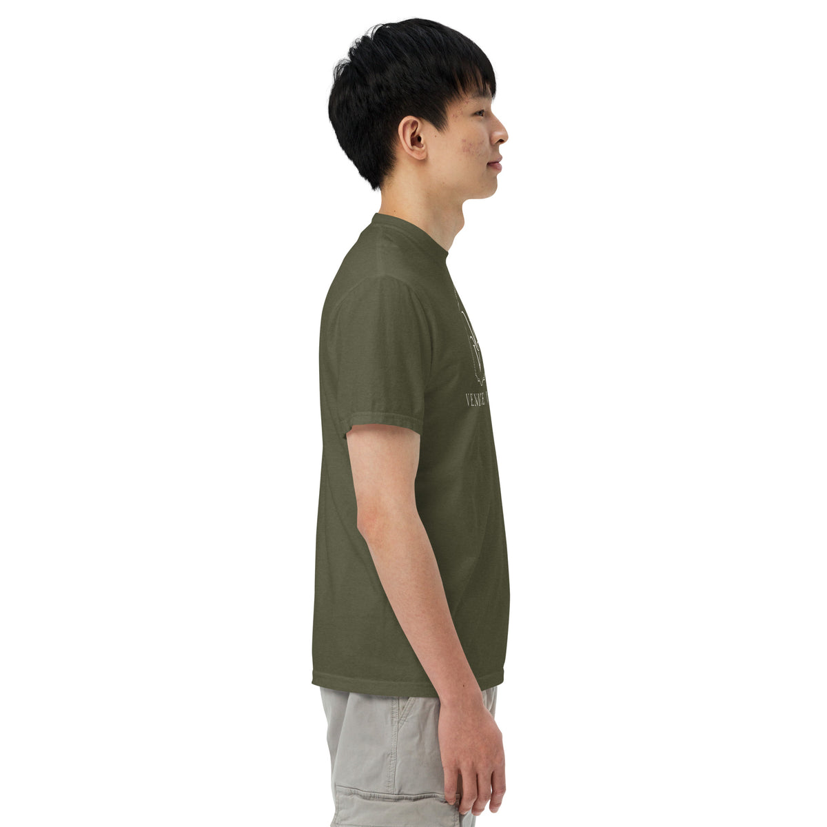 Banyan Statement Tee fabric detail, Venice Vida Comfort Colors tee